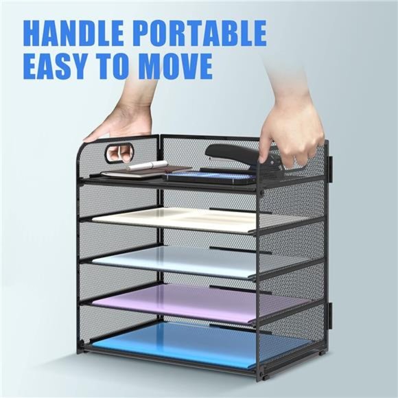 5 Tier Desk Organizer with Handle, Mesh Paper/File Organizer for Desk,Paper Tray - Picture 5 of 7